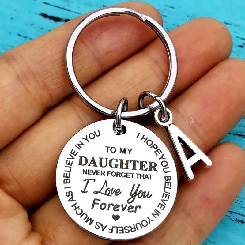 Graduation Holiday Gift Inspirational Keychain 26 Letters - Silver