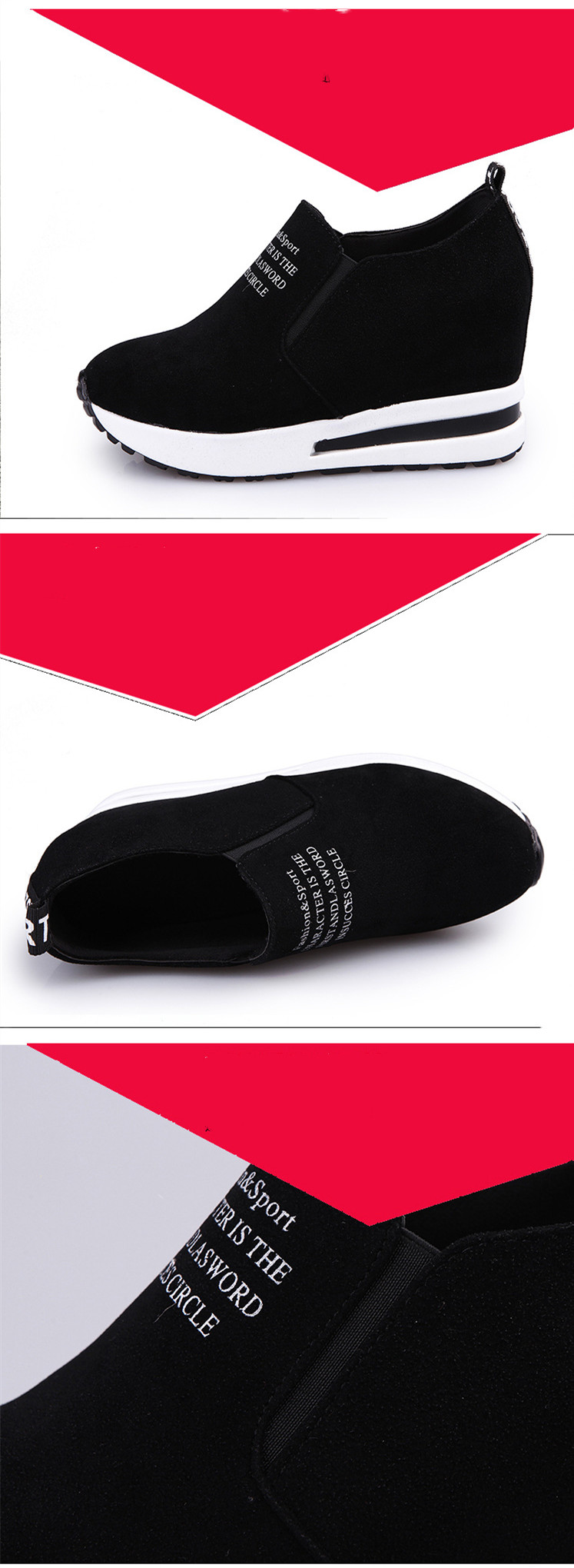 Round Head Suede Mid-Mouth Wedge Heel Increase Casual Women's Shoes Student Shoes