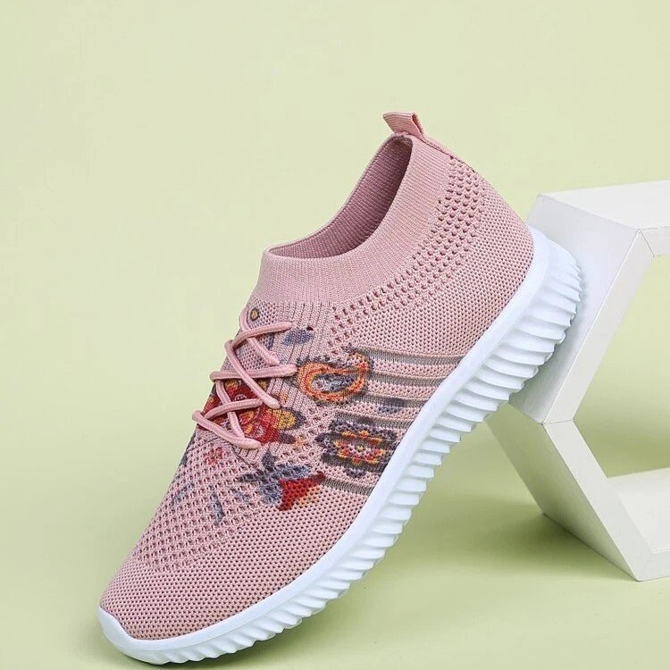 Title 2, Comfortable Flower Sneakers Flying Woven Mesh W...