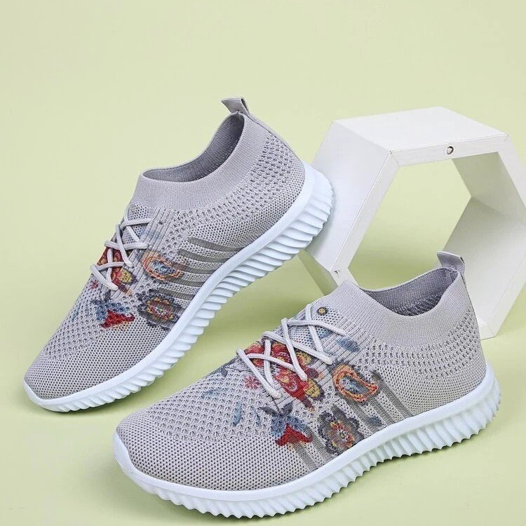 Title 5, Comfortable Flower Sneakers Flying Woven Mesh W...