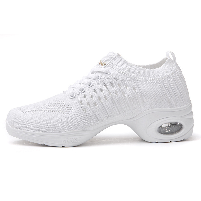 Summer Dance Shoes Ladies White Mesh Elastic Flying Knit Dancing Shoes 
