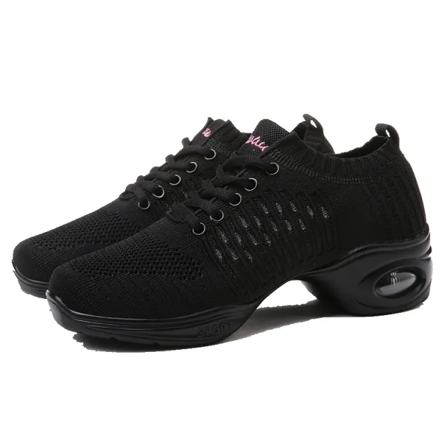 Summer Dance Shoes Ladies White Mesh Elastic Flying Knit Dancing Shoes Black - Shop at LoveMi