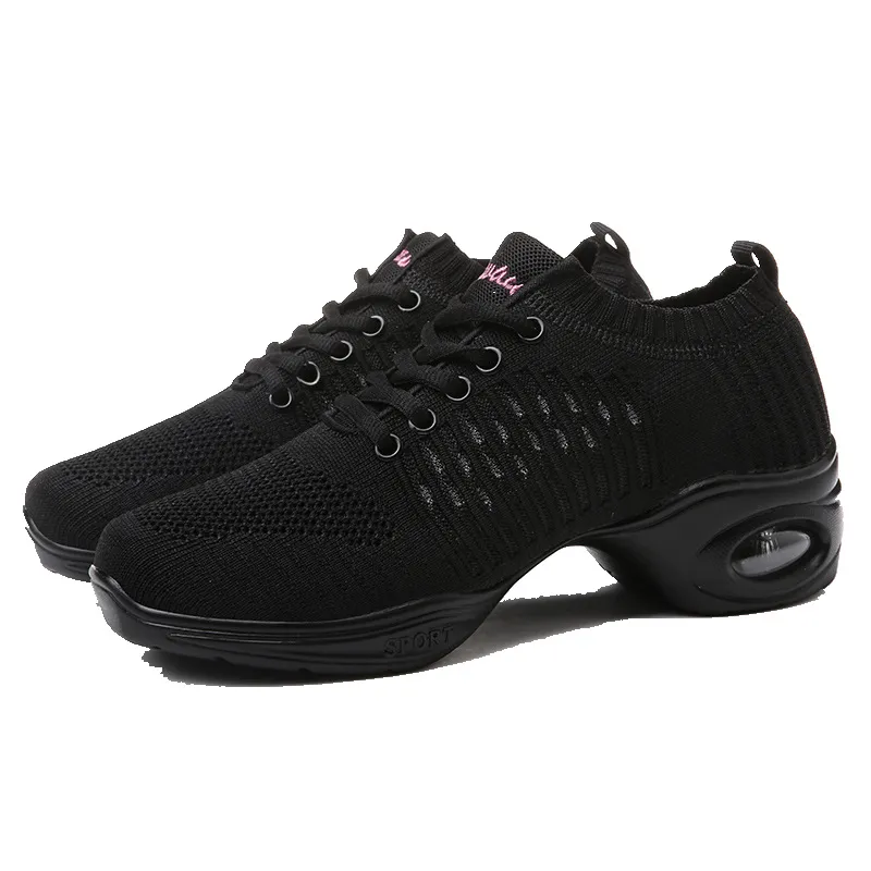 Summer Dance Shoes Ladies White Mesh Elastic Flying Knit Dancing Shoes - Black