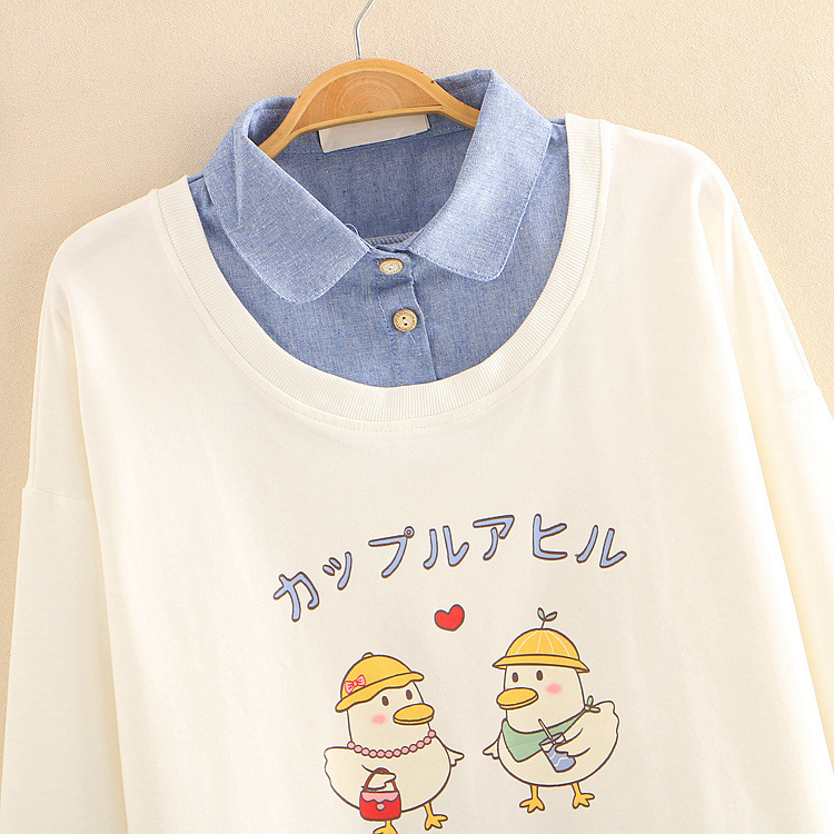 Printed Two Chicks Fake Two All-Match Sweaters