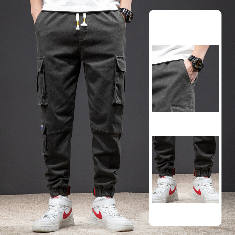 Black Loose Mid Waist Pocket Casual Youth Small Feet Overalls