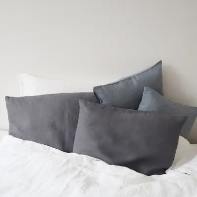 Cotton And Linen Solid Color Retro Adult Pillowcase Dark Grey - Shop at LoveMi