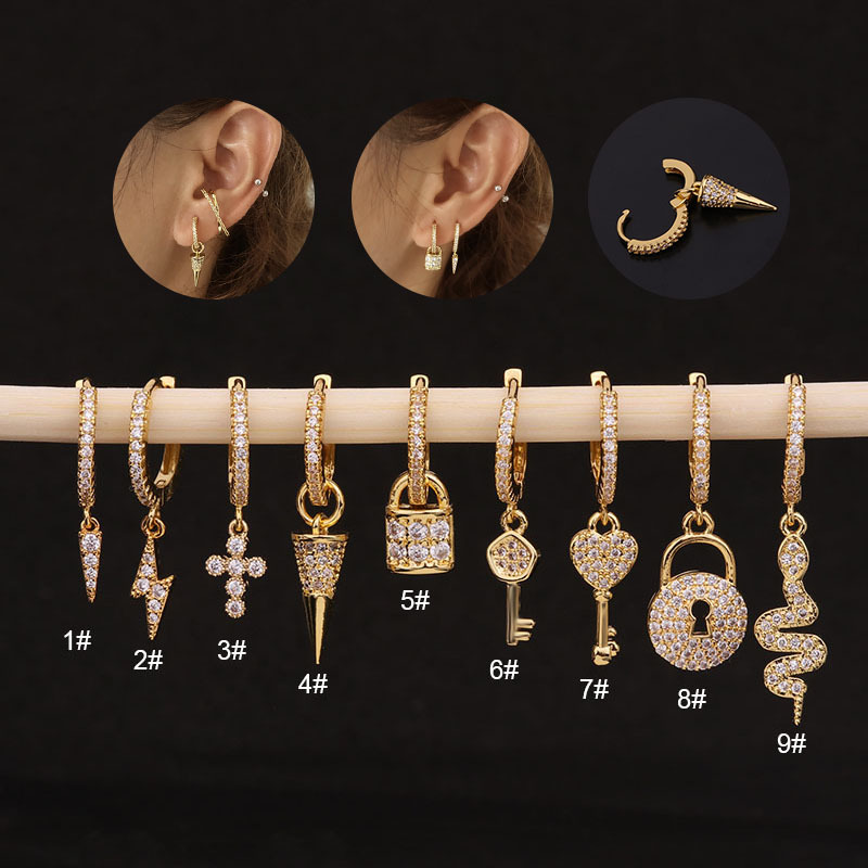 Key Ear Clasp Female Serpentine Zircon Earring Ear Piercing Accessories