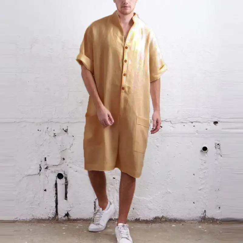 Men's Stand Up Collar Single Breasted Jumpsuit