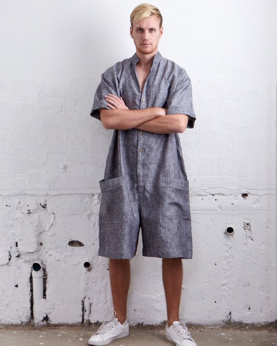 Men's Stand Up Collar Single Breasted Jumpsuit