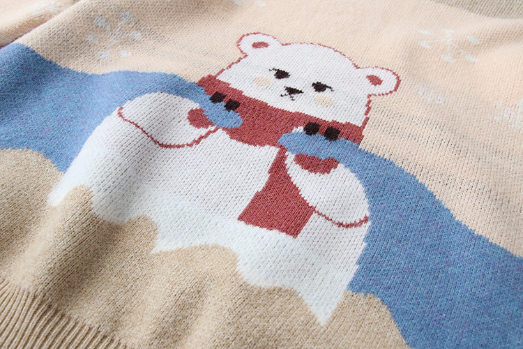 Title 3, Bear Jacquard gebreide damestrui met ronde hals