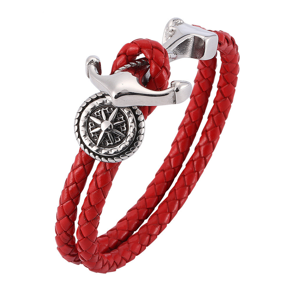 Leather Bracelet Stainless Steel Jewelry Woven Leather Bracelet