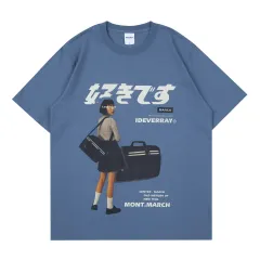 Character Print Loose Couple Short Sleeve T-Shirt - Grey - View 1