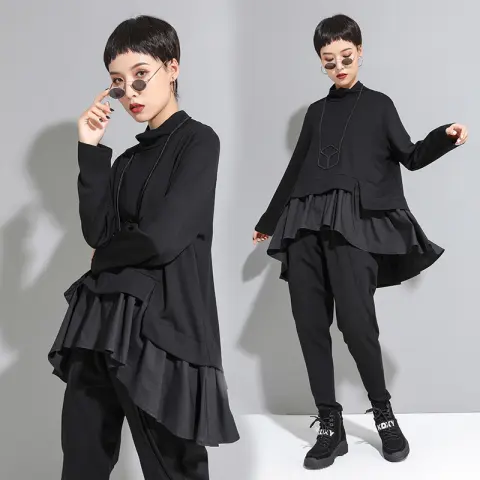 Dark Cold Ruffled Baby Shirt with Long Sleeves