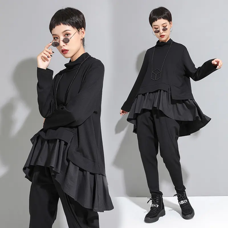 Dark Cold Ruffled Baby Shirt with Long Sleeves