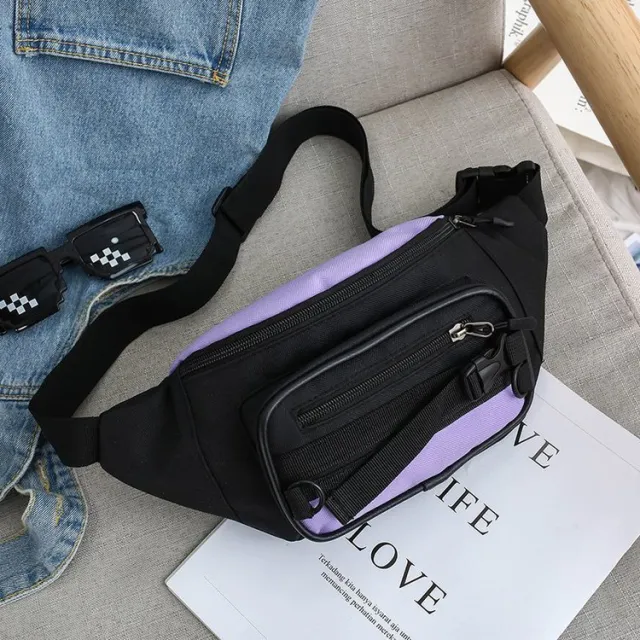 Contrasting Color Oxford Small Chest Bag Black - Shop at LoveMi