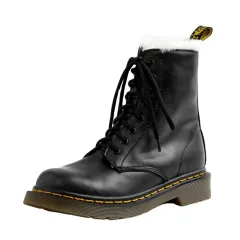 Martin Boots Women's Short Boots Real Wool Lining Lambs Wool Shoes - Black - View 1