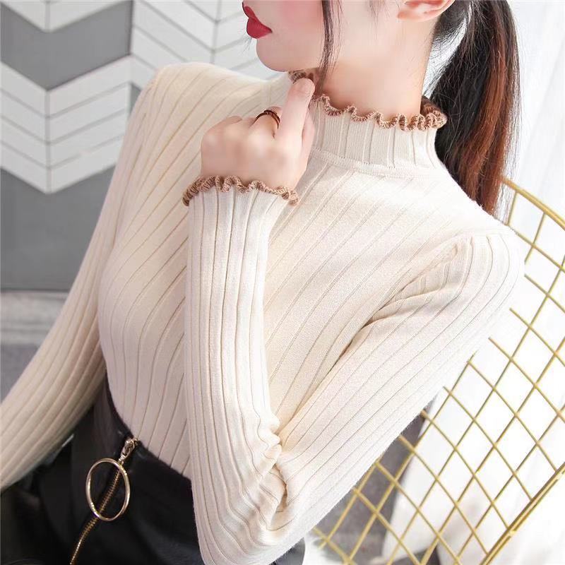 Thickened Half High Neck Sweater With Wood Ears