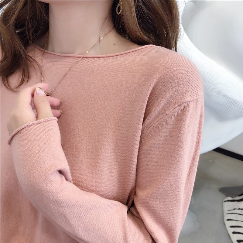 Women's Fashion Long Sleeve Knitted Round Neck Thin Sweater