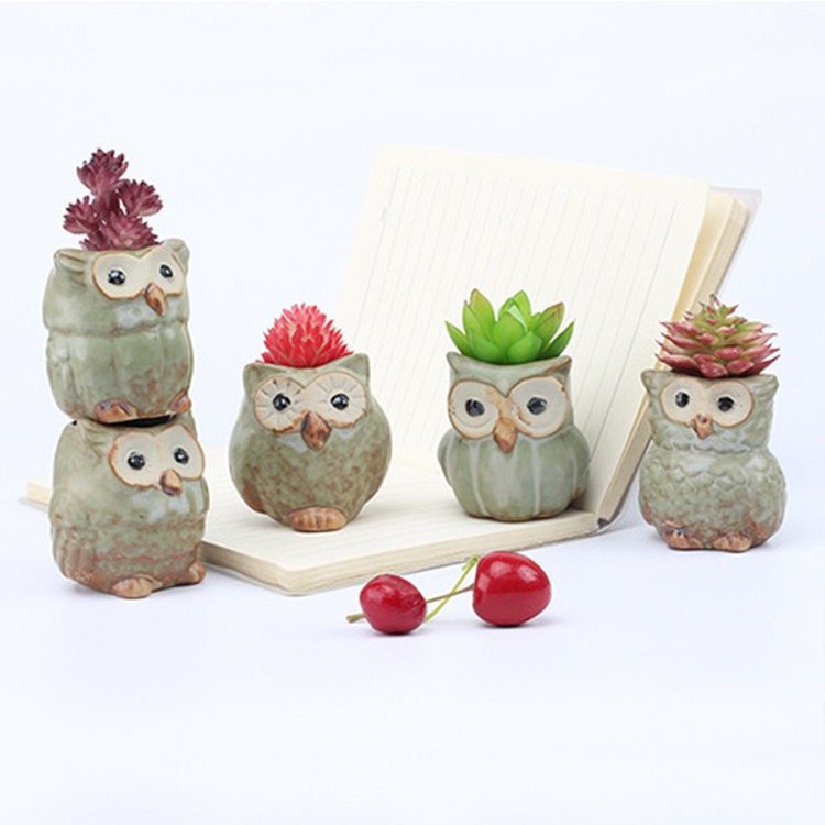 Mini Thumb Owl Small Flower Pot Stoneware Ornament