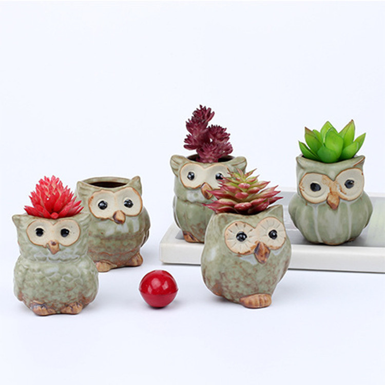 Mini Thumb Owl Small Flower Pot Stoneware Ornament