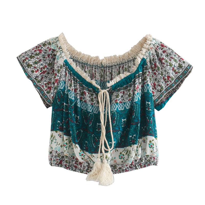 A Two-Piece Set Of One-Shoulder Short Blouse With High Waist Skirt