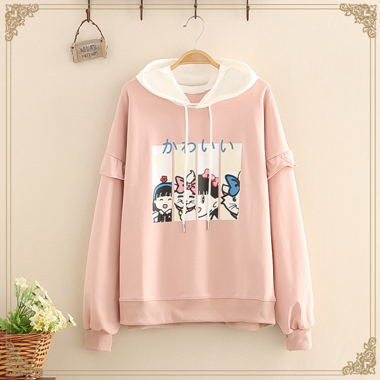 Title 3, Ruffles Patchwork Cartoon Print Casual Hoodies ...