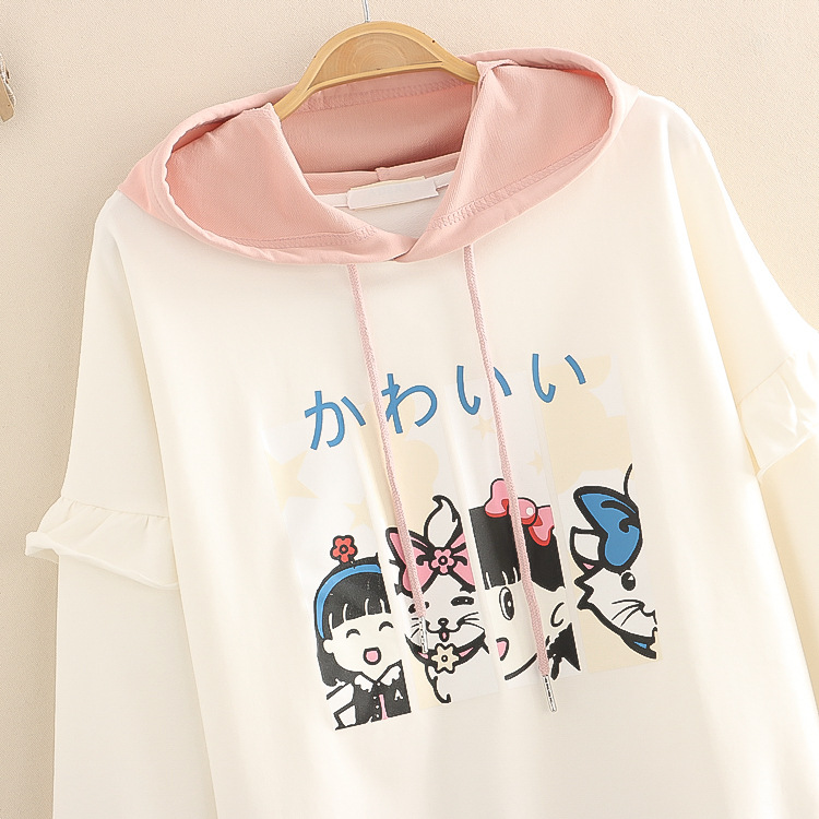 Title 5, Ruffles Patchwork Cartoon Print Casual Hoodies ...