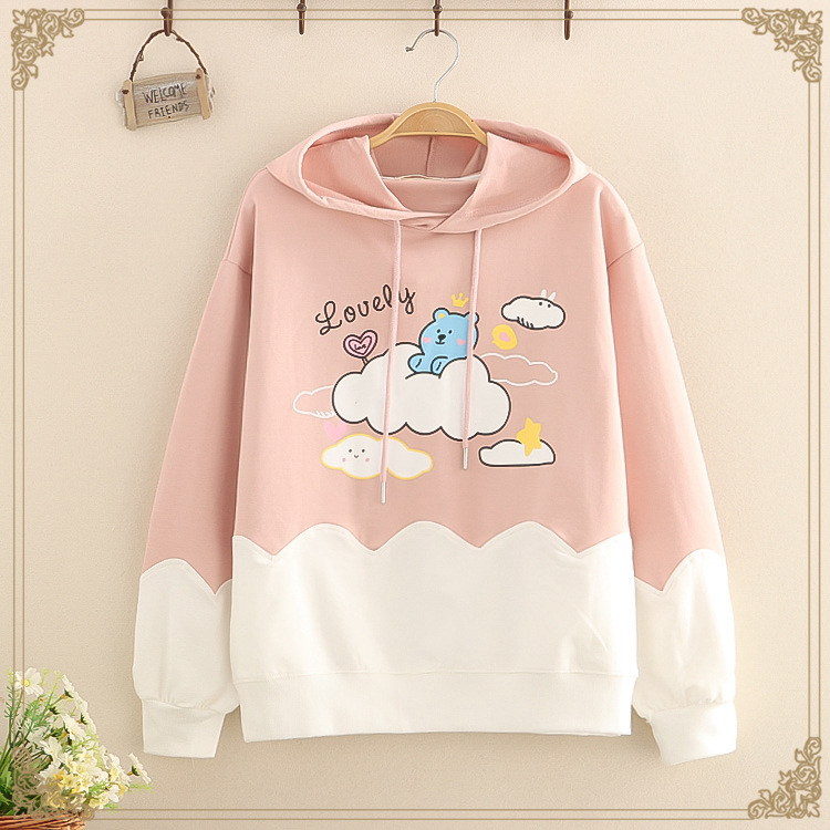 Title 4, Cartoon Bear Print Casual Hooded Sweatshirt Women 