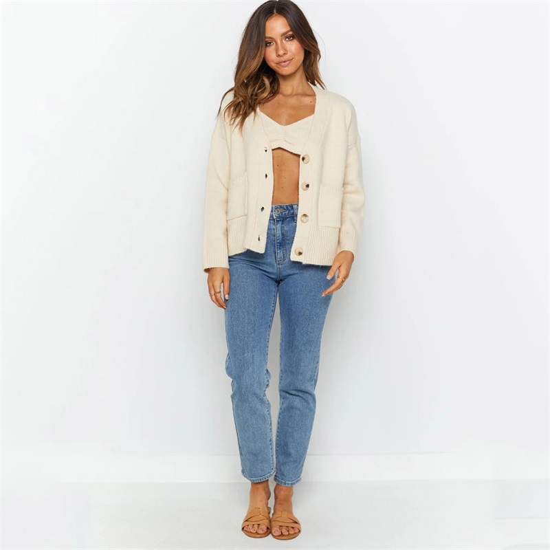 Women's Fashion Casual Solid Color Sweater Three-Piece Suit