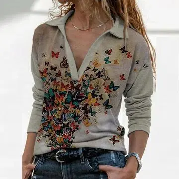 Casual Temperament Printed Pullover Long Sleeves Butterfly - Shop at LoveMi