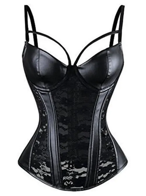 PU Lace Sexy Corset Garter Belt Plastic Top Black - Shop at LoveMi