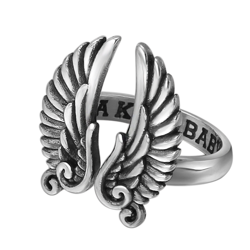 Creative Letter Angel Wing Ring Trend Korean Retro Thai Silver Ring
