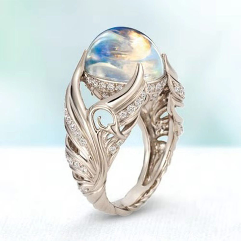 Open Blank Swan Colorful Imitation Moonstone Ring