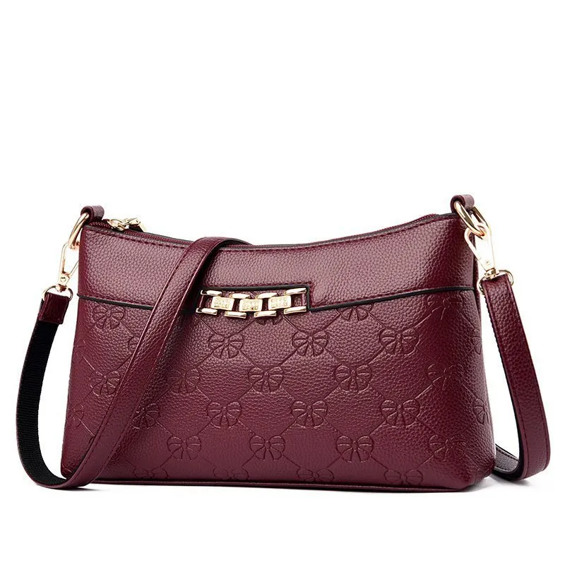 Cross-Border Fashion Handbags New Middle-Aged Mother Messenger Small Square Bag Handbag Single Shoulder Bag Lady Handbag - Red