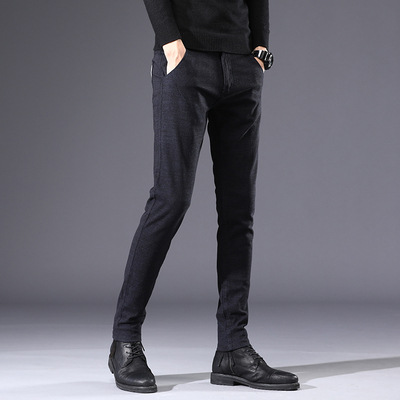Fall Winter Men's Stretch Brushed Slim Fit Casual Trousers