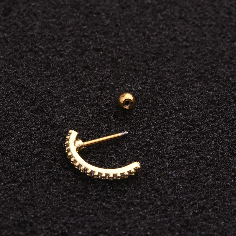 Stainless Steel Thin Rod Zircon Earrings