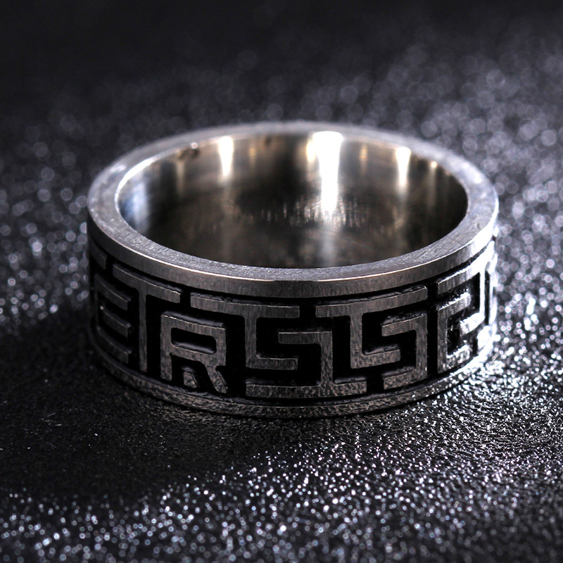 Title 3, Heren titanium stalen vintage ring titanium staal