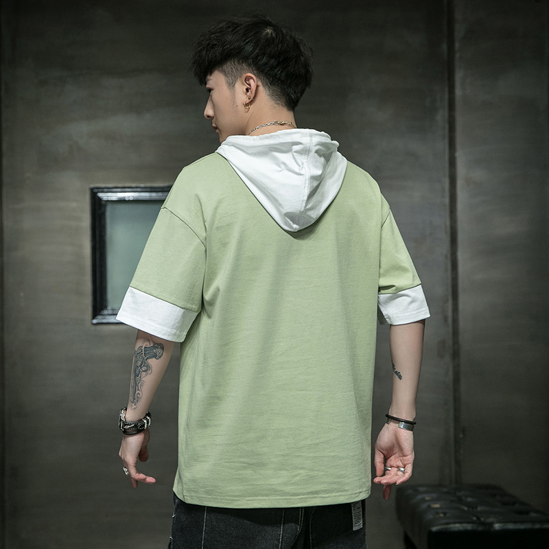 Falling Shoulders Cotton Loose Bottoming Shirt Trendy Brand Men's Short Sleeves