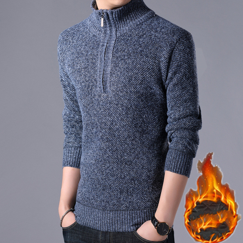 Men's Semi High Collar Solid Color Sweater Simple Knit Sweater