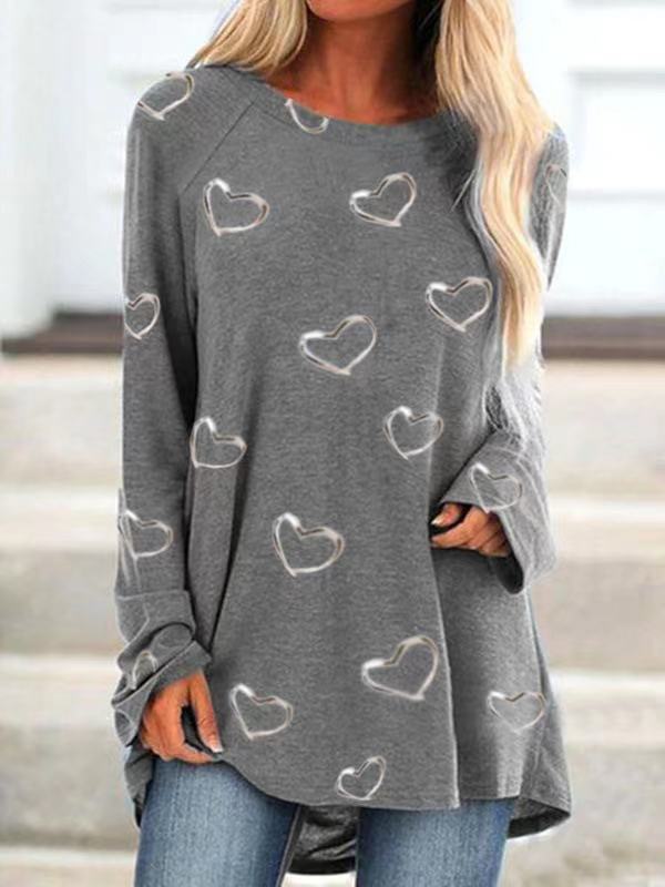 Ladies Heart Shaped Fashion Digital Printing Round Neck T Shirt