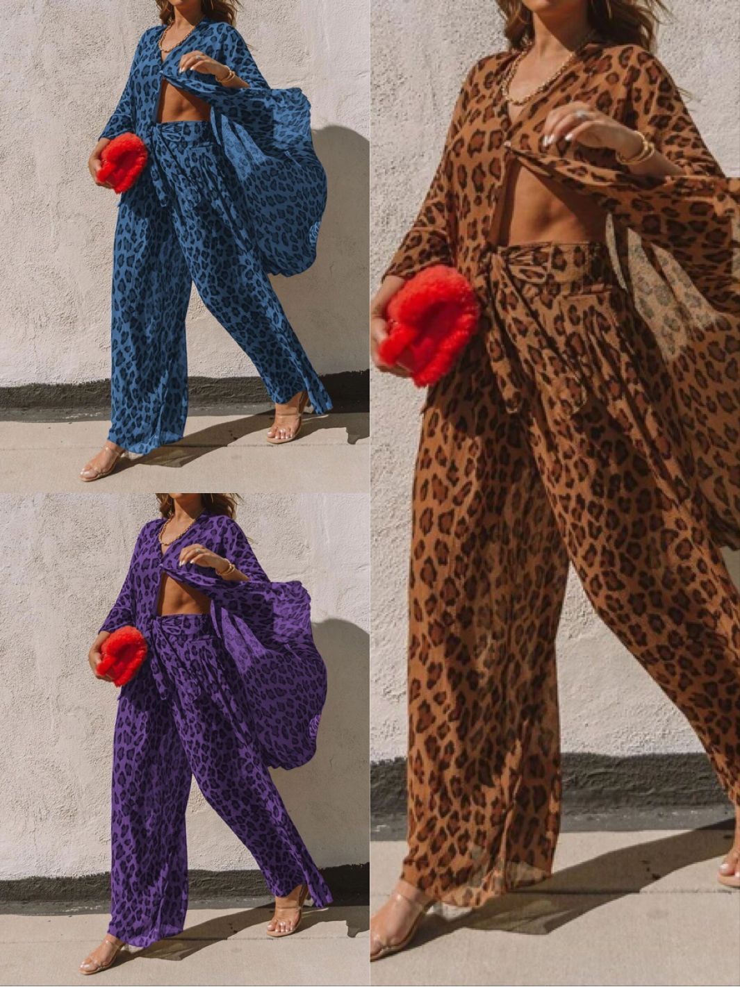 Autumn Women's New Style Amazon Hot-Selling Leopard Print Shirt Wide-Leg Pants Loose Fried Street Fashion Suit