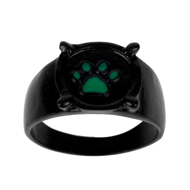 Lovely Ladybug Cat Cartoon Noir Green Pawprint Ring Fashion