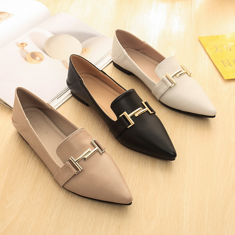 Women's Flat Bottom Fashion Metal Buckle Soft Sole Pedal Shoes