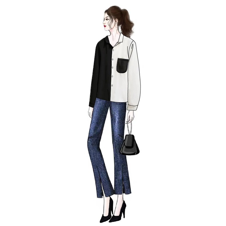 Contrast Loose Long-Sleeved Scheming Shirt