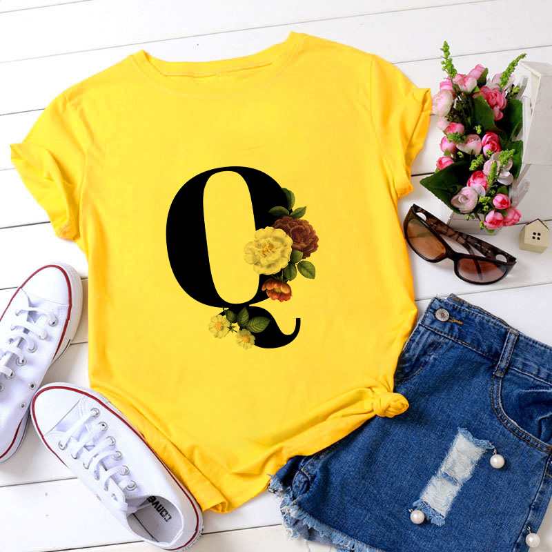 Fashion Women's 26 Letters Printed Simple Short-Sleeved T-Shirt