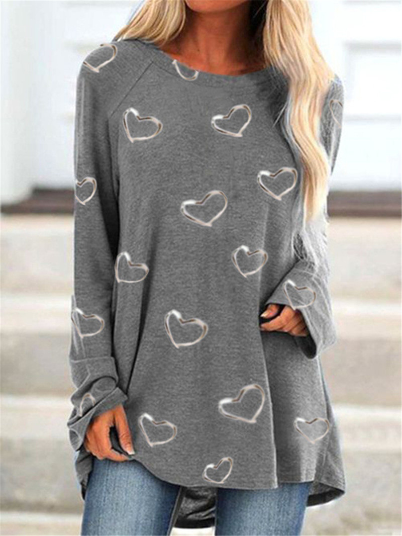 Round Neck Long Sleeve Printed Casual Top T-shirt
