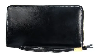 Retro Wallet Long Zipper Simple Lady Leather Handbag Black - Shop at LoveMi