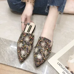 Baotou Half Slippers Women Flat Pointed Lazy Sandals And Slippers - Red - View 1