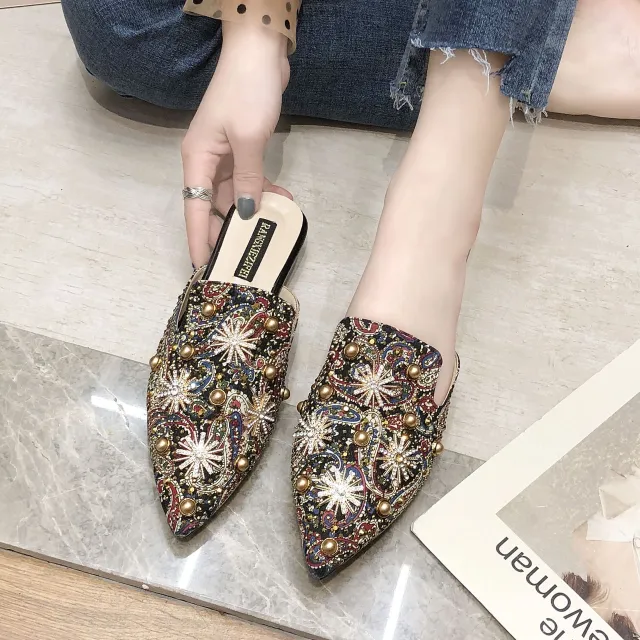 Baotou Half Slippers Women Flat Pointed Lazy Sandals And Slippers Red - Shop at LoveMi