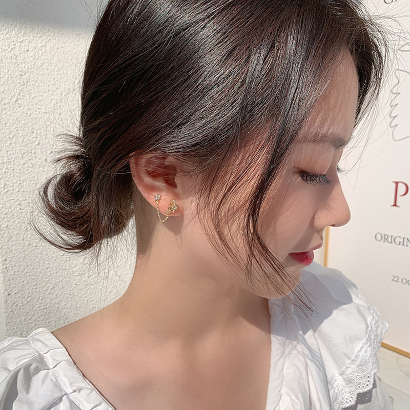 Silver Needle Butterfly Love Flower Temperament Stud Earrings